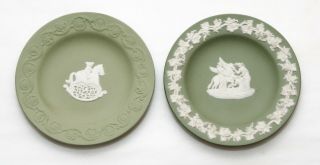 Pair 2 Vintage Wedgwood England Sage Green Jasperware Trinket Dish Saucer