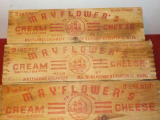 4 Vintage Wooden MAYFLOWER ' S Cream Cheese BOXES Mayflower Creamery Boston Mass 3