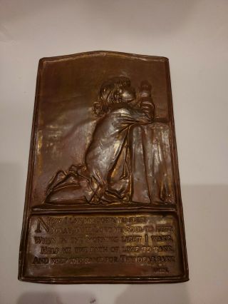 Antique Perin Bronze Plaque Little Girl Child Praying Relief Sculpture