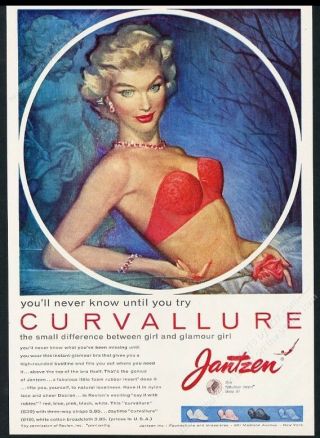 1957 Jantzen Lingerie Red Bra Sexy Woman Art Vintage Ad