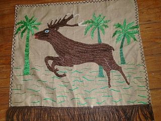 Vintage Antique Folk Art Deer Hand Sewn Wall Hanging