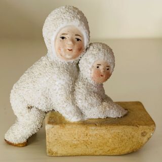 Antique German Bisque Snow Babies On Sled Figurine Figure