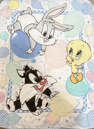 Vintage Looney Tunes Blanket Comforter Bugs Tweety Babies Lovey Warner Bros