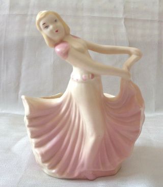 Vintage Hull Pottery Art Deco Dancing Lady Planter 955 Pink Circa 1940 