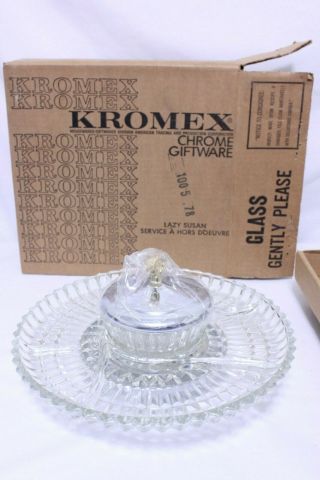 Vintage Kromex Holiday Lazy Susan 598 - 21,  Glass Turntable Serving Dish