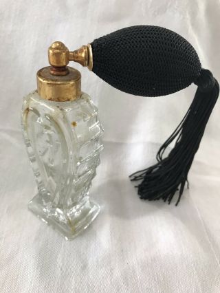 Vintage Glass Perfume Bottle W/ Atomizer Black Mesh Long Fringe (cl - 31)