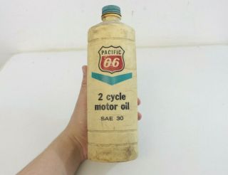 Vintage Pacific 66 2 Cycle Motor Oil Bottle Outboard Motorcycle Tin Lid - M89