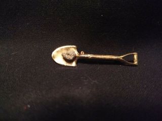 Vtg Miner Shovel Metal Gold Tone Lapel Pin W/ Fools Gold Pyrite Chunk 2.  25 "