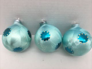 Vintage Blue Glass Christmas Tree Ornaments West Germany Frosted Mica