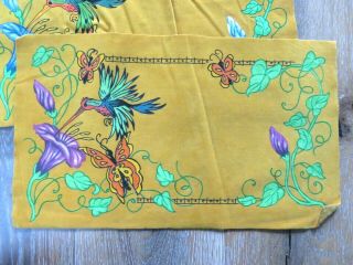 (4) Vintage ARTEX Tri - Chem Painted Cloth Placemat - Hummingbird & Flowers 2