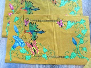 (4) Vintage ARTEX Tri - Chem Painted Cloth Placemat - Hummingbird & Flowers 3