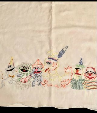 Vintage Sesame Street Hand Embroidered Baby Blanket Sheet