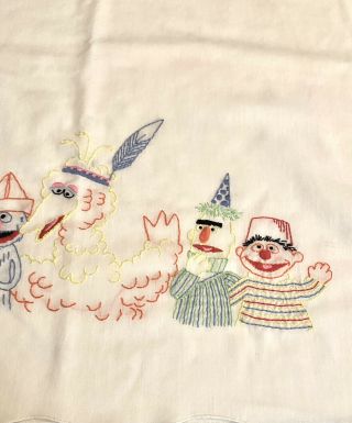 Vintage Sesame Street Hand Embroidered Baby Blanket Sheet 3