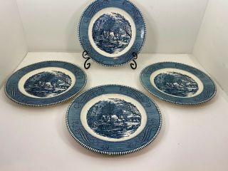 Set Of 4 Vintage Royal China Currier And Ives The Old Grist Mill Dinner Plates
