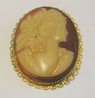Lovely Gold Tone Metal Vintage Cameo Brooch Or Pendant Approx.  1½ X 1ins Wide