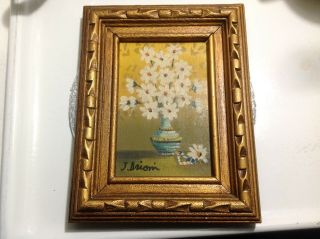 Signed Vintage Impasto Oil Painting Gold Carved Wood Frame Flowers&vase