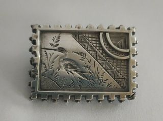 Antique Victorian Aesthetic Movement Silver Brooch Heron