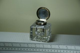 Inkwell,  Antique Cut Glass With Sterling Silver Lid