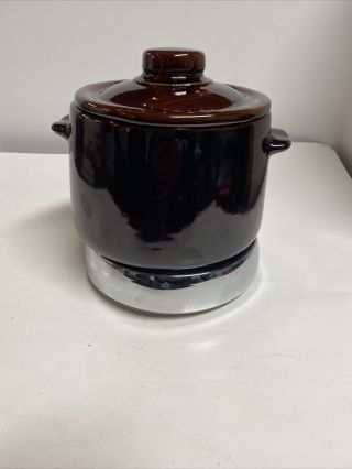 Vintage West Bend 2 Qt Electric Bean Pot Stoneware Slow Cooker Brown 1964