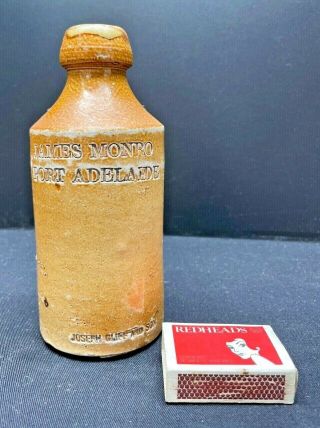 Antique Stoneware Ginger Beer Bottle James Monro Port Adelaide