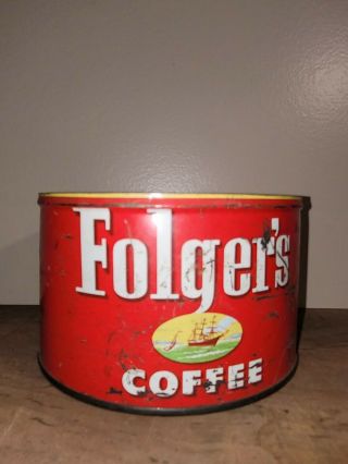 Vintage Folgers Coffee Can 1 Lb.  Tin 1952 J.  Af & Co No Lid
