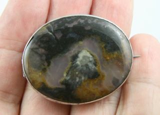 Antique Victorian C1890 Sterling Silver Scottish Moss Agate Brooch Pin
