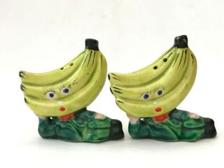 Vintage Banana Heads Anthropomorphic Ceramic Salt And Pepper Shakers Japan
