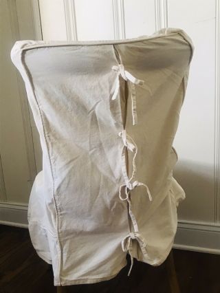 2 Ballard Designs Parson Chair Slipcovers Canvas Tie Back 6” Skirt Drop - Cream