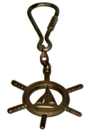Vintage Boat Steering Wheel Key Ring Chain Helm Sailing Nautical Marine 4.  5 " L