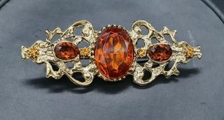 Vintage Jewellery Two Tone Amber Glass Gold Tone Art Nouveau Style Brooch