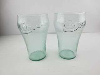 Vintage 2 Coca Cola Coke Glasses Large 36 Oz Embossed Logo About 7 Inches