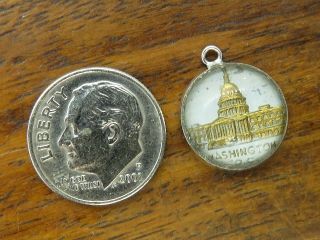 Vintage Silver Washington D.  C.  Capitol Reverse Intaglio Crystal Charm Rare Last