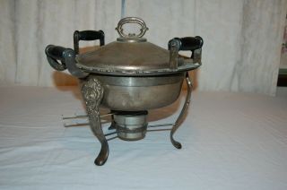 Vintage Nickel Silver Chafing Dish 3 Leg Dual Pan Catering Weddings Church Event