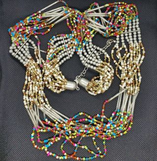 Vintage Multicolor Multi Strand Seed Bead 30.  5 To 33 Inch Necklace