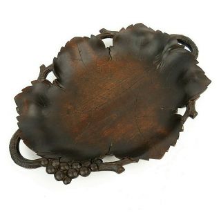 Antique Black Forest Grapes & Leaves Hand Carved Wooden Tray W Handles 11x8 "
