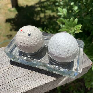 2 Vintage Antique Collectable 1930s Mesh Golf Balls With Glass Stand Longa - Life