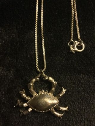 18” 925 Sterling Silver Chain Necklace W/ Vintage Crab Pendant 10g