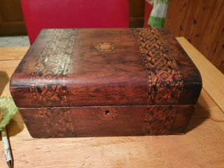 Victorian 19th Century Intricate Inlaid Walnut Box With Inner Tray