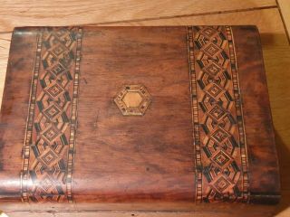 VICTORIAN 19th CENTURY INTRICATE INLAID WALNUT BOX WITH INNER TRAY 3
