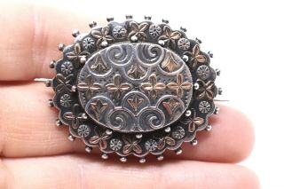 A Extraordinary Antique Victorian Sterling Silver 925 & Gold Detail Brooch 26749