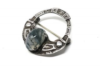 A Lovely Antique Victorian Sterling Silver 925 Moss Agate Scottish Brooch 26796