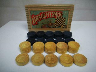 Antique Or Vintage Backgammon Chekers Set Of 30 And Box