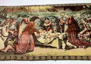 Vtg Nativity Christmas Angels Woven Tapestry Wall Hanging Carpet Made In Italy
