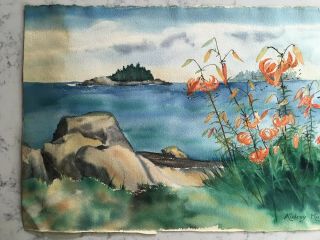 VINTAGE WATERCOLOR PAINTING ARTIST SIGNED FLORAL SEASCAPE AUDREY MAXCY 1960 3