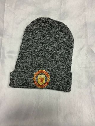 Manchester United Vintage 1990’s Grey Beanie Hat With Old Football Club Crest