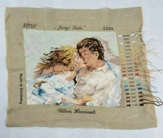 Vintage Needlework Tapestry Hand Stitched Kissing Chair Or Cushion Cover 73x62cm