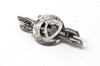 Lovely Antique Victorian Sterling Silver 925 Heart Pin Brooch 25915