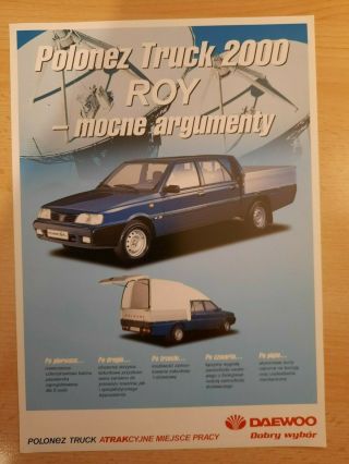 Polish Daewoo Polonez Truck Car Sales Brochure.  Polish Text.  1995 Vintage