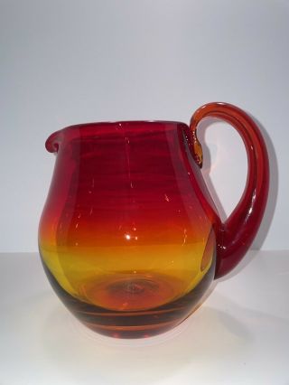 Vintage Blenko Glass Pitcher Red Yellow Amberina