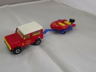 Vintage Matchbox Land Rover Ninety Red Valley Camp With Trailer & Inflatable
